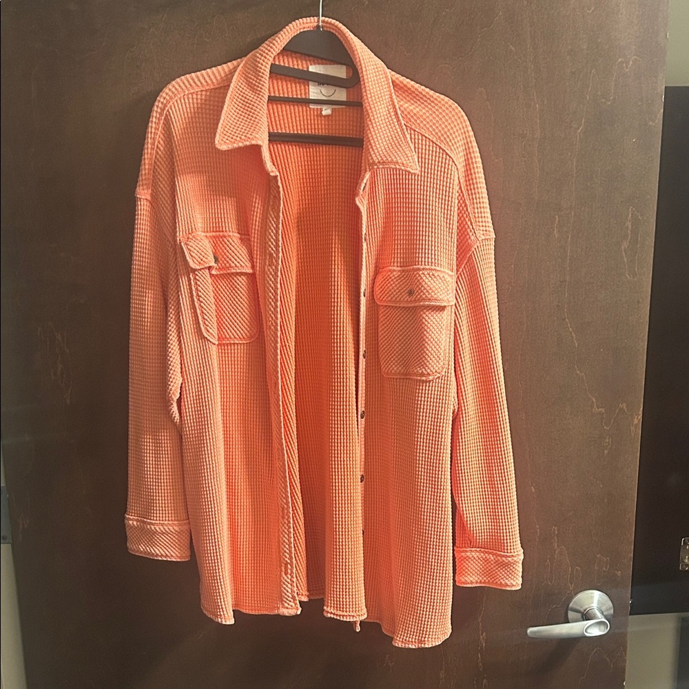 Aerie Peach Waffle Knit Button up